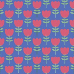 seamless pattern red flower and blue background