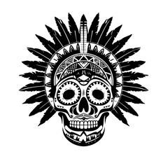 Captivating Aztec Skull Symbol Vector - Ideal for Bold Tattoos, Striking Graphic Designs, and Cultural Art Projects