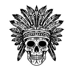 Obraz premium Captivating Aztec Skull Symbol Vector - Ideal for Bold Tattoos, Striking Graphic Designs, and Cultural Art Projects