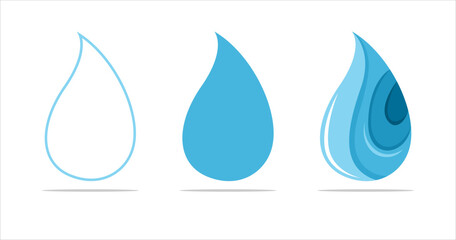 Water drop icon set. Vector illustration. Blue and white colors.