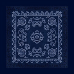 a close up of a square of blue and white design