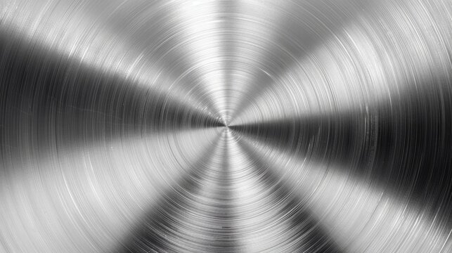 Abstract image of metal surface with radial brushed texture in black and white.