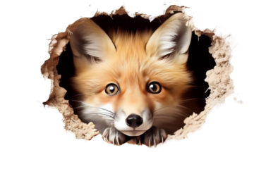 Inquisitive Fox Peeking Through Secret Portal on a White or Clear Surface PNG Transparent Background.