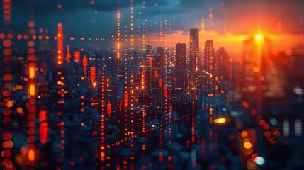 Naklejka premium double exposure of virtual creative financial diagram on contemporary business center exterior background banking and accounting concept.illustration