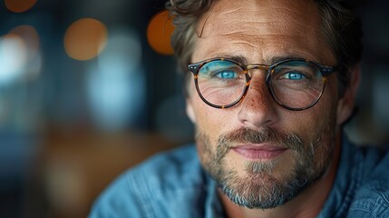 portrait of a man with glasses on blue background illustration image