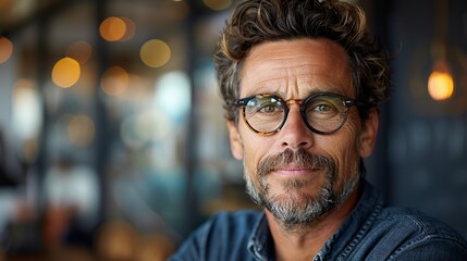 portrait of a man with glasses on blue background stock photo