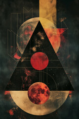 there is a picture of a triangle with a red moon in the middle