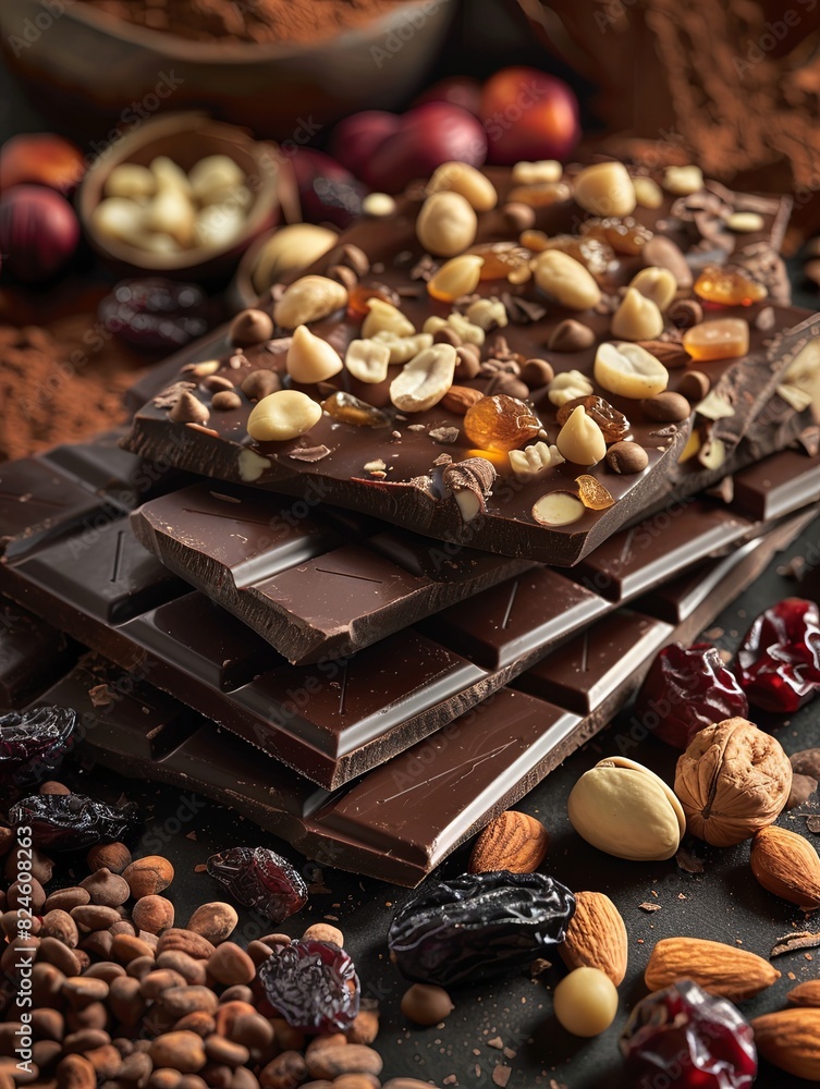 Aufkleber a detailed close-up of a chocolate bar filled with assorted nuts, offering a rich texture and natura