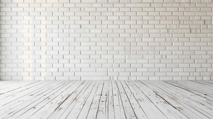 Fototapeta premium Whitewashed brick wall and wooden floor.room with wooden floor