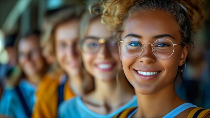 Fototapeta premium A group of young women with glasses smiling.