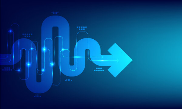 Business leader concept. Abstract arrow direction on blue technology background with copyspace.