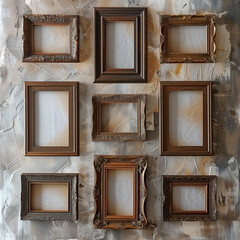 arafed picture of a wall with a bunch of empty frames