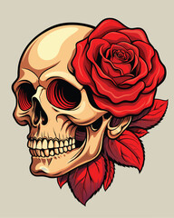 skull and rose flower vector illustration for a t-shirt, emblem and more