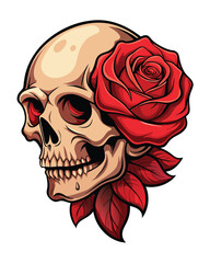 skull and rose flower vector illustration for a t-shirt, emblem and more
