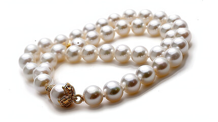 Obraz premium Elegant Pearl Necklace on White Background , closeup view.
