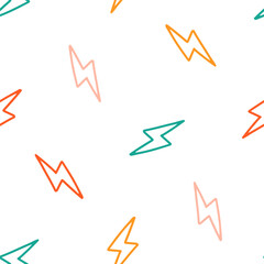 Seamless pattern with colorful outline lightning bolt