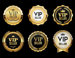 Gold white and black sale labels vintage design vector collection 