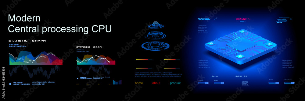 Poster modern powerful processor of the new generation. realistic 3d model of the processor for processing 