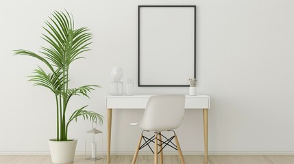 Frame mockup, modern home room interior with vanity, poster wall frame