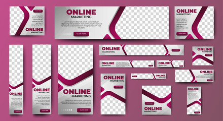 Modern banner design web template Set, Horizontal header web banner. Modern white and red cover header background for website design, Social Media Cover ads banner, flyer, invitation card