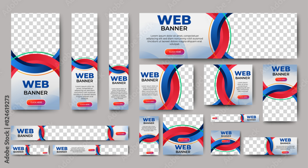 Poster templates of web banners with place for images. vertical, horizontal and square banner layouts. mult