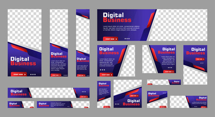 Digital Business Web banners template design with space for image. blue background. vector