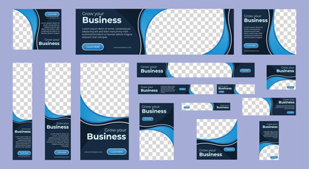 set of creative web banners of standard size with a place for photos. Vertical, horizontal and square template