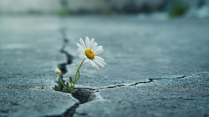 A blooming flower pushing through a crack in concrete, symbolizing courage and personal growth.
