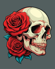 skull and rose flower vector illustration for a t-shirt, emblem and more