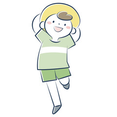 麦わら帽子をかぶっている笑顔の男の子