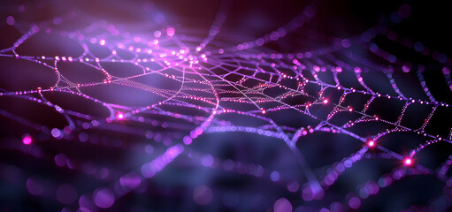 Digital spider web green and violet 3D rendering High quality photo