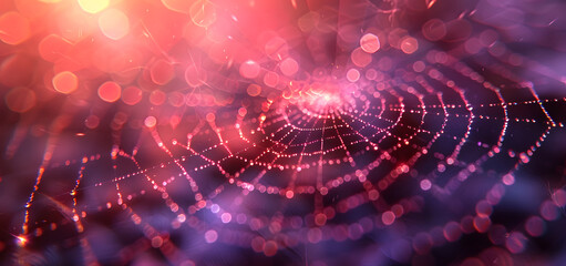 Digital spider web green and violet 3D rendering High quality photo
