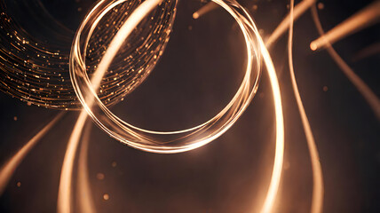 Glowing Abstract Rings on Dark Background with Colorful Light Waves