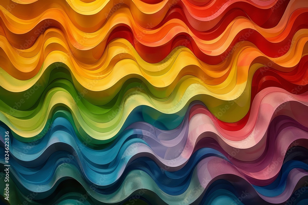 Poster the lively abstract design features a pride colors background with layered patterns