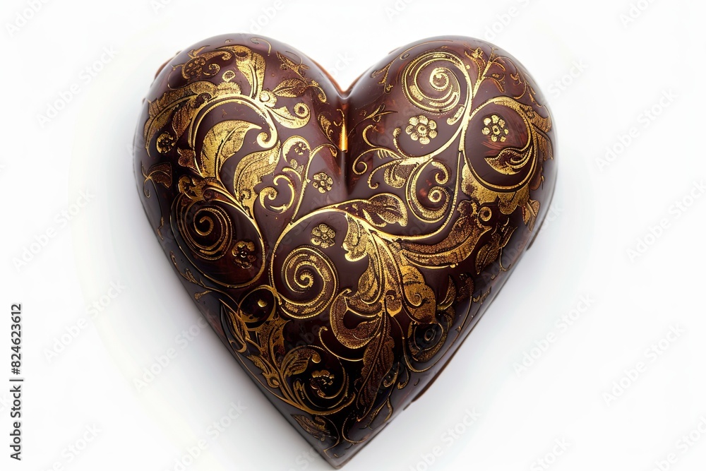 Aufkleber detailed heart-shaped chocolate box with intricate golden design on a white background. generative a