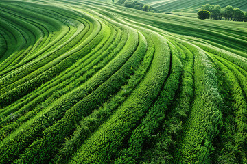 Naklejka premium bird's eye view of natural smooth lines on green fields, beautyful landscapes