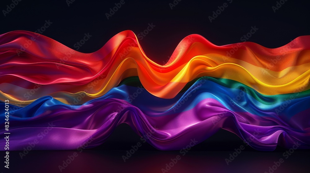 Poster the celebratory fluid motion of sharp lines reflects pride flag colors in a harmonious display