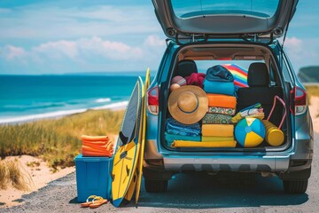 Beach Trip Essentials Packed in an SUV