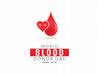 world blood donor day heart and blood drop with heartbeat line awareness, template, concept social media post design vector illustration