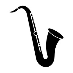a minimal and simple saxophone icon black color silhouette, white background