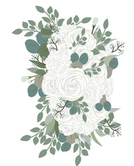 Wedding Bouquet with white flowers, transparent background