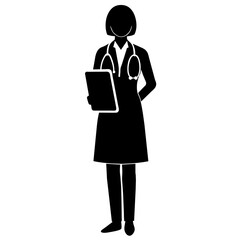 Female doctor vector art illustration silhouette black color