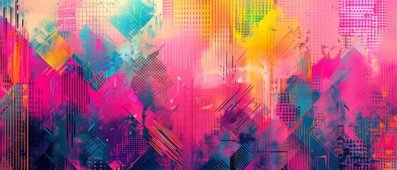 Celebrate Pride Month with vibrant neon hues, dynamic geometric designs, and a burst of energetic creativity
