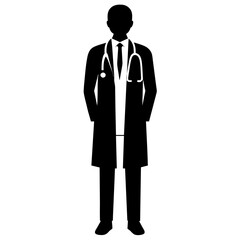 male Doctor standing pose vector silhouette black color 
