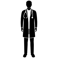 male Doctor standing pose vector silhouette black color 