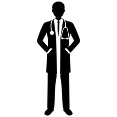 male Doctor standing pose vector silhouette black color 