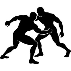 Wrestler fighting with each other, vector silhouette, black color silhouette