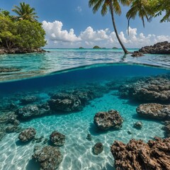 A crystal-clear lagoon in the tropics.

