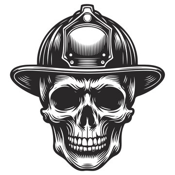 skull firefighter line art.