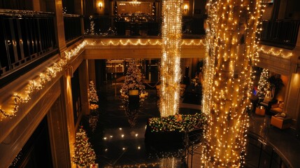 Christmas lights in the lobby of manhattan hotel	